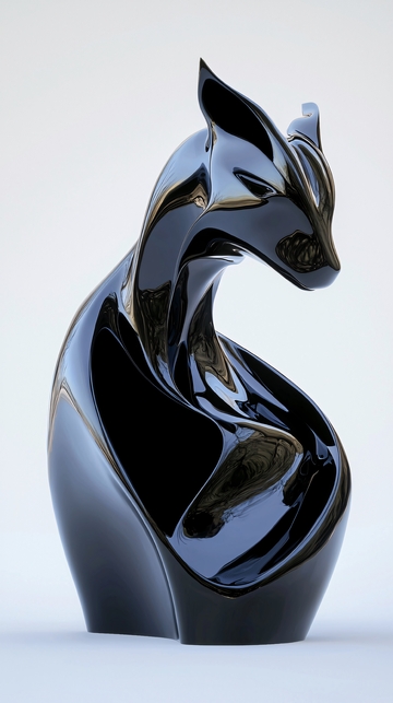 黑色抽象猫雕塑