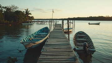 木质码头边停靠着几艘小船