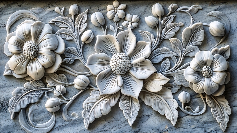 高清大图下载【趣麦麦图】白色花朵石雕特写