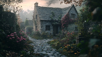 雾气缭绕的石屋