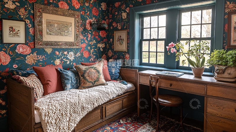 高清大图下载【趣麦麦图】复古花卉壁纸房间