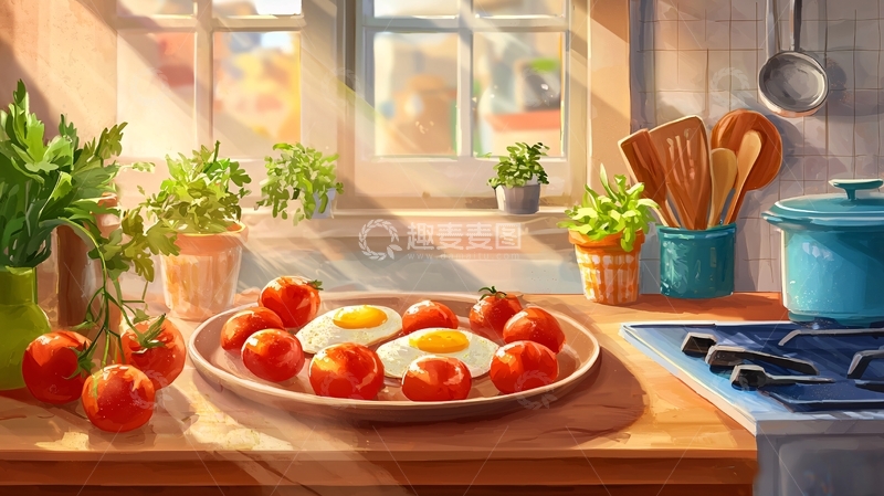 高清大图下载【趣麦麦图】厨房早餐阳光明媚