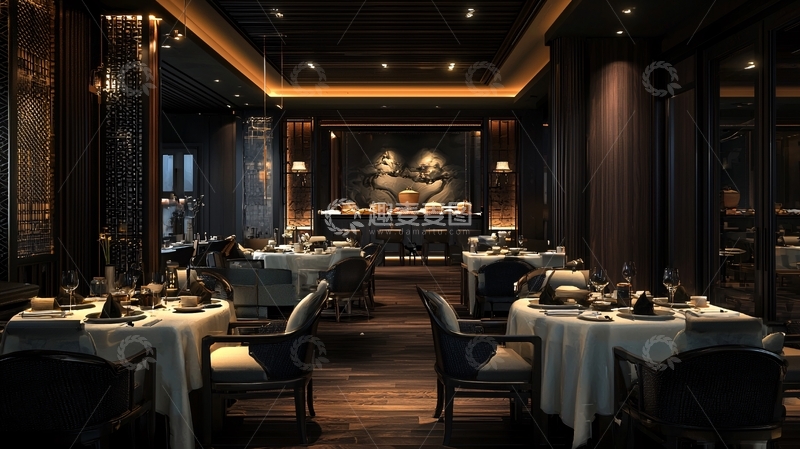 高清大图下载【趣麦麦图】幽暗奢华的餐厅内部