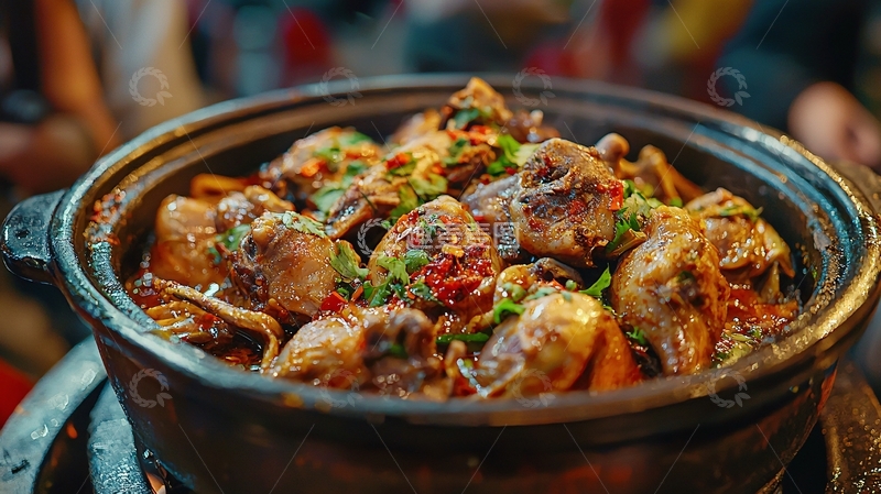 高清大图下载【趣麦麦图】香喷喷的砂锅鸡肉炖菜