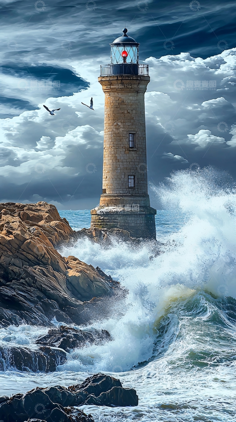 高清大图下载【趣麦麦图】暴风雨中的灯塔