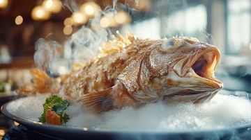 冒着热气的整鱼美食