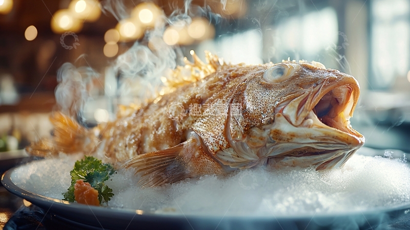 高清大图下载【趣麦麦图】冒着热气的整鱼美食
