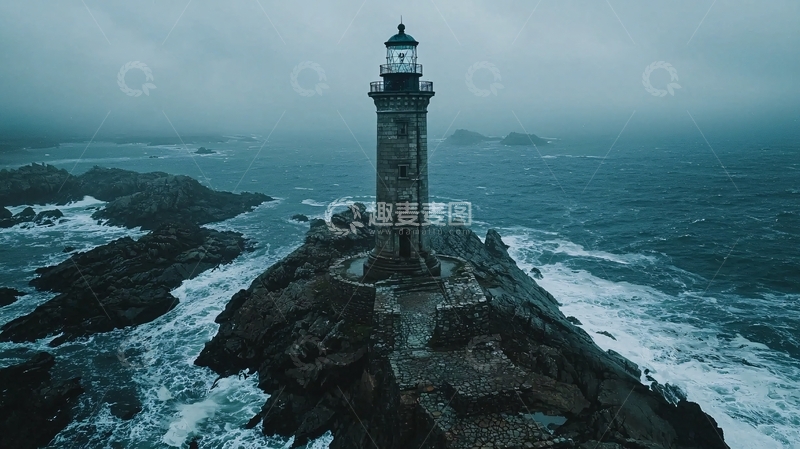 高清大图下载【趣麦麦图】暴风雨中的孤单灯塔