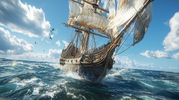 航海时代帆船在大海中航行