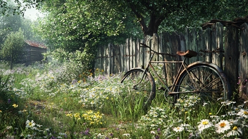 雨后乡村老式自行车