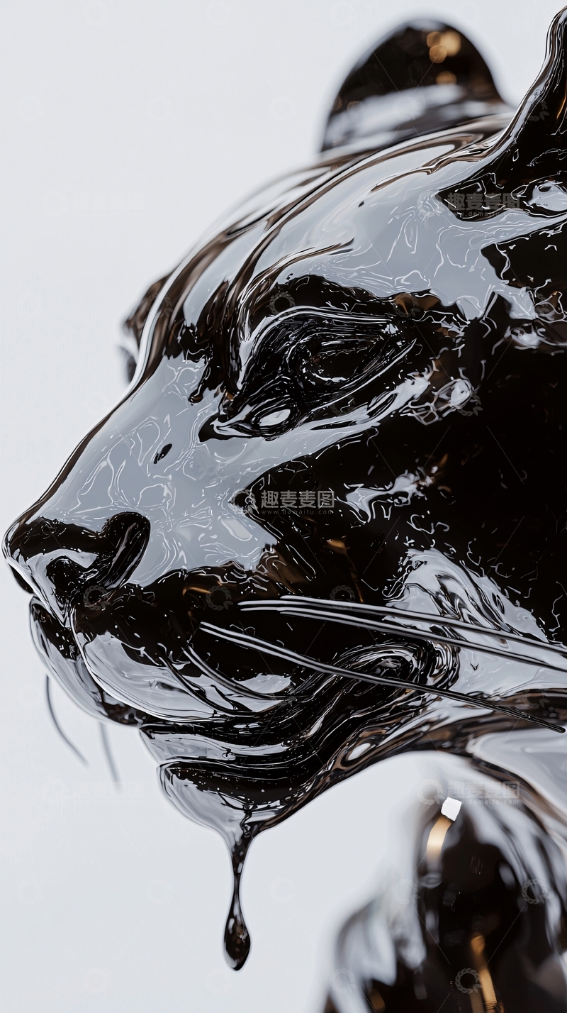 高清大图下载【趣麦麦图】黑曜石般光滑的豹子雕塑