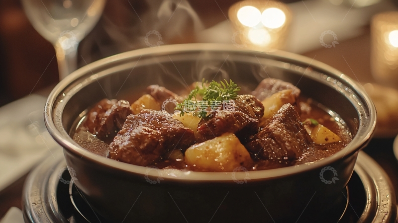 高清大图下载【趣麦麦图】炖牛肉配土豆热气腾腾