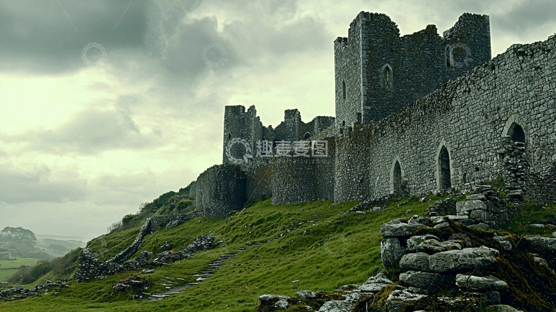 高清大图下载【趣麦麦图】阴天下的古老城堡废墟
