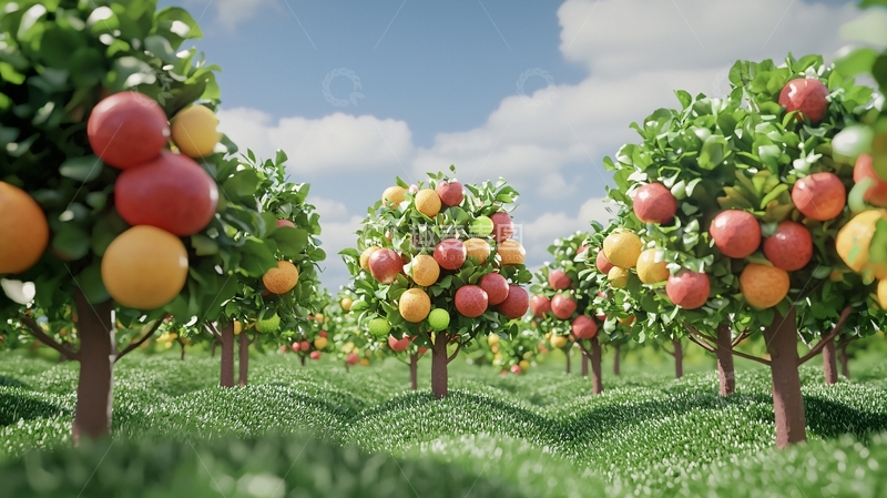 高清大图下载【趣麦麦图】果园里的彩色水果树