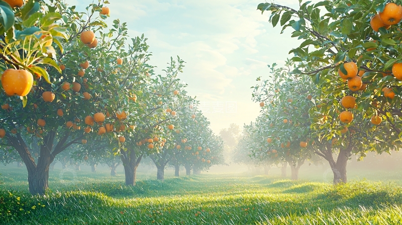 高清大图下载【趣麦麦图】阳光下的橘子树林