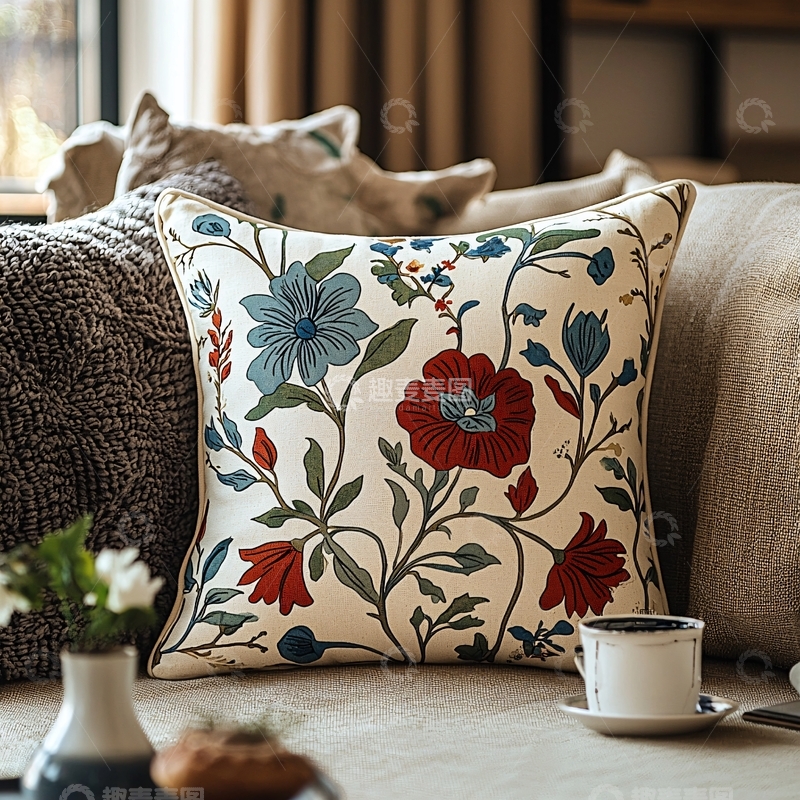 高清大图下载【趣麦麦图】花卉图案靠垫