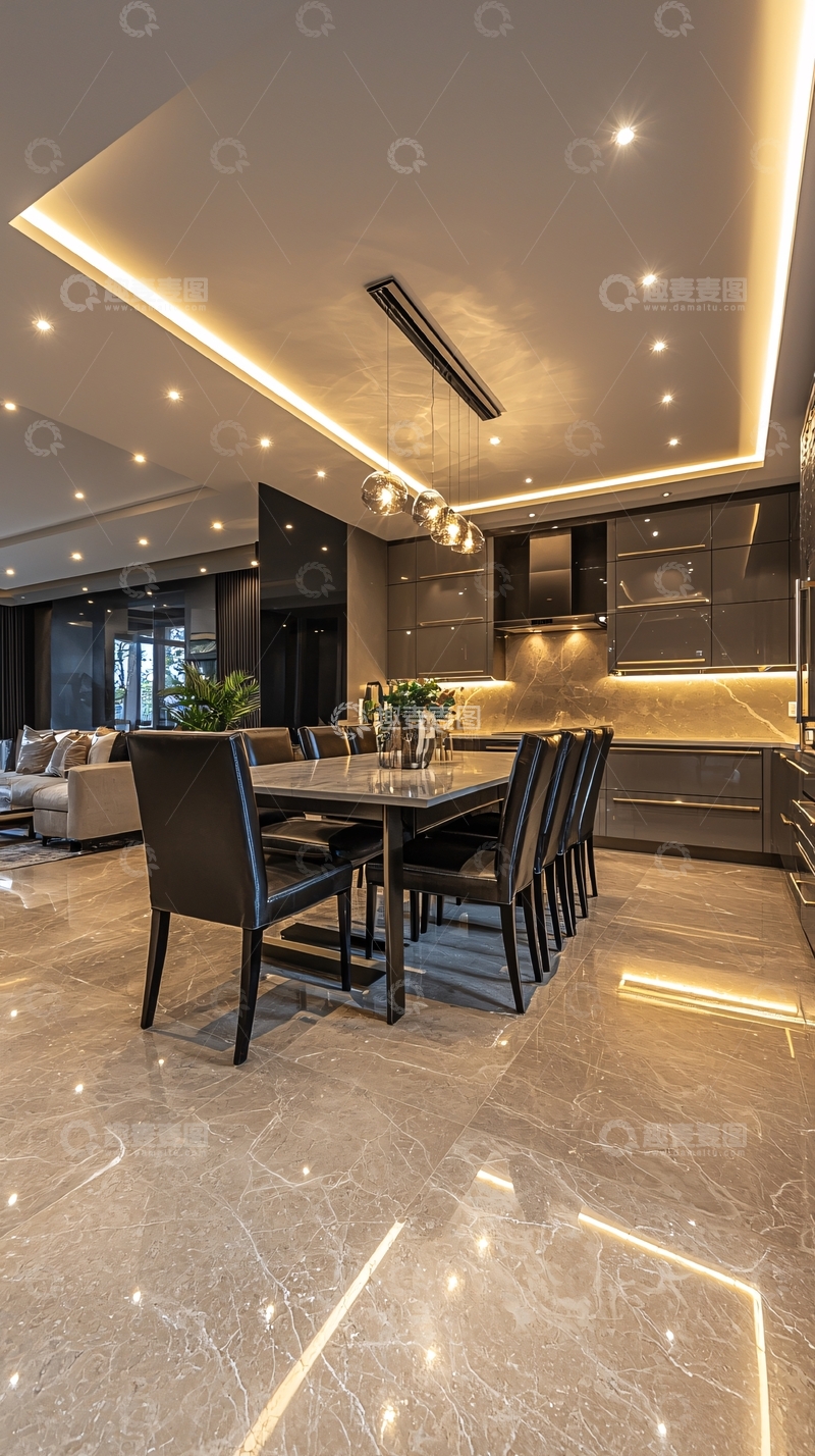 高清大图下载【趣麦麦图】现代轻奢风格开放式厨房餐厅