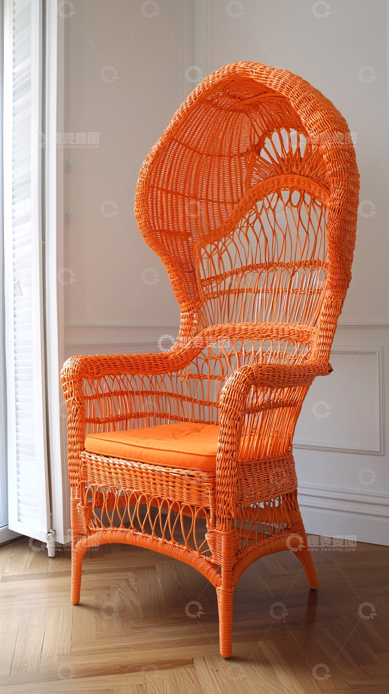 高清大图下载【趣麦麦图】橙色藤编带篷靠背椅