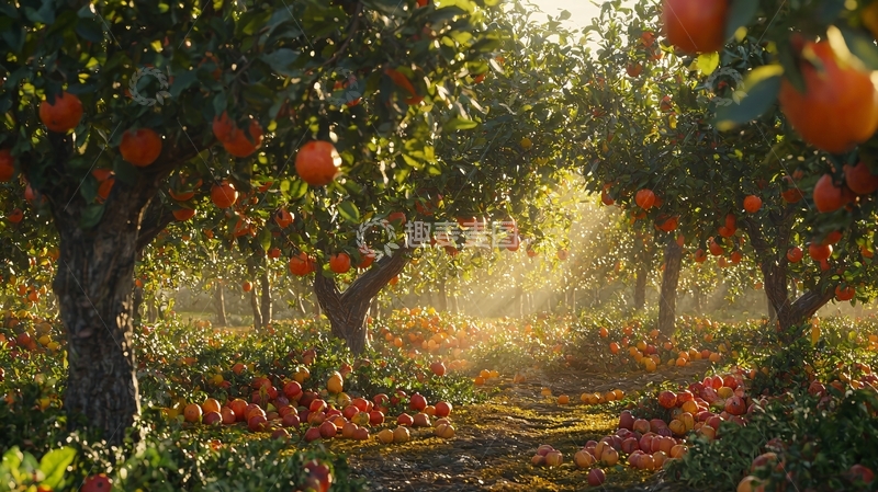 高清大图下载【趣麦麦图】阳光洒在果园里