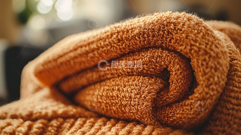 高清大图下载【趣麦麦图】堆叠的棕色毛线毯子