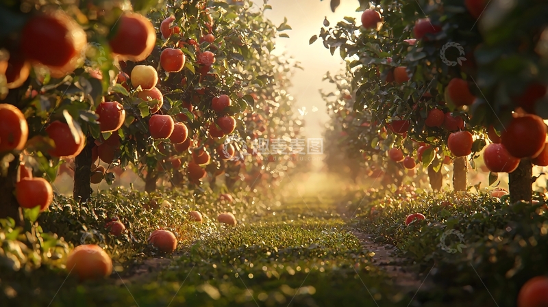 高清大图下载【趣麦麦图】朝阳下的苹果园
