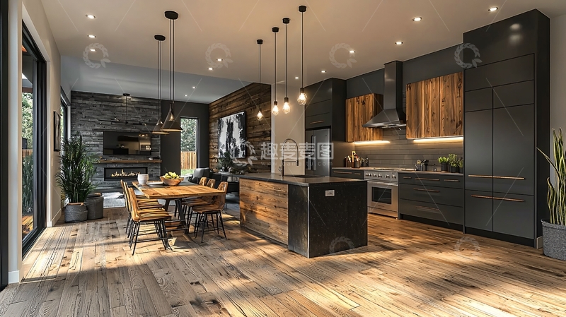 高清大图下载【趣麦麦图】现代简约开放式厨房餐厅