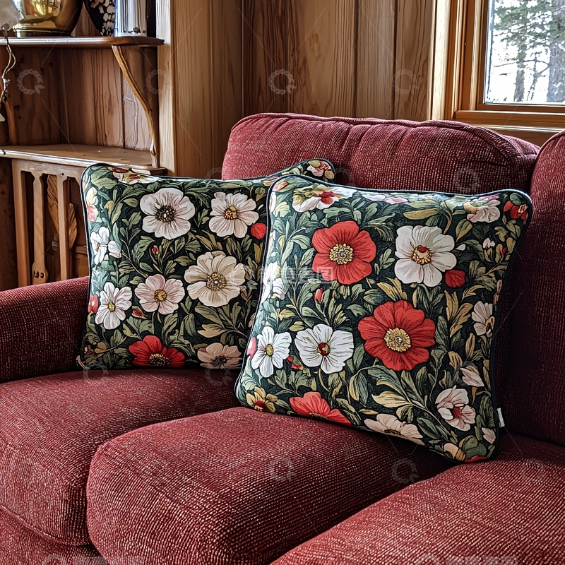 高清大图下载【趣麦麦图】暗绿色背景印花抱枕