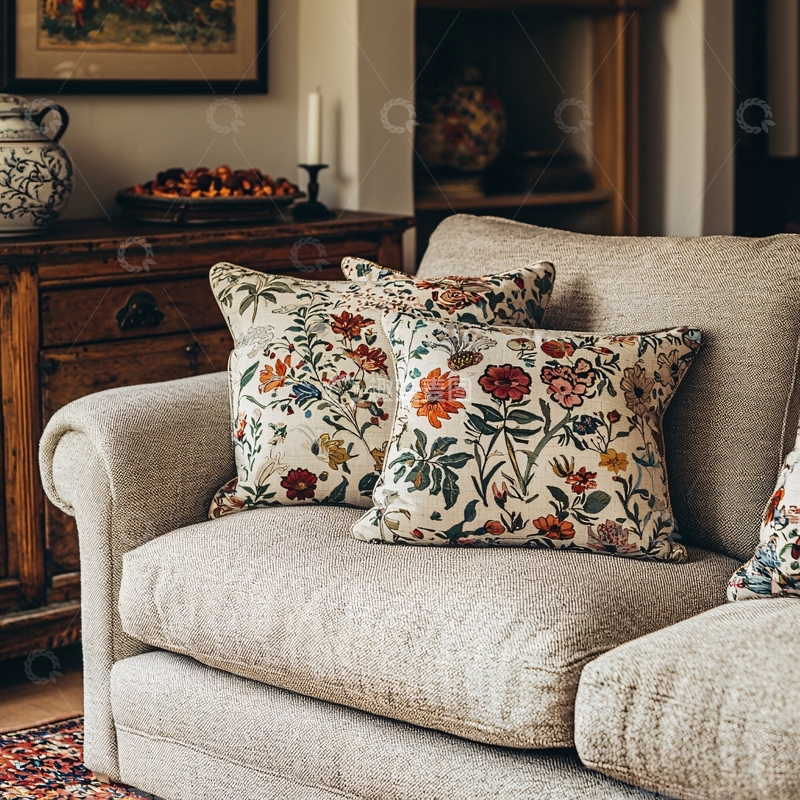 高清大图下载【趣麦麦图】复古花卉图案抱枕