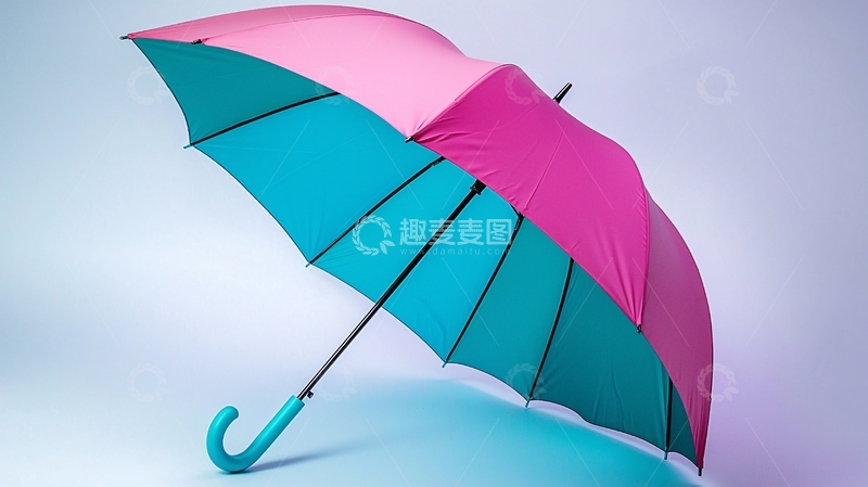 高清大图下载【趣麦麦图】粉色和蓝绿色双色雨伞
