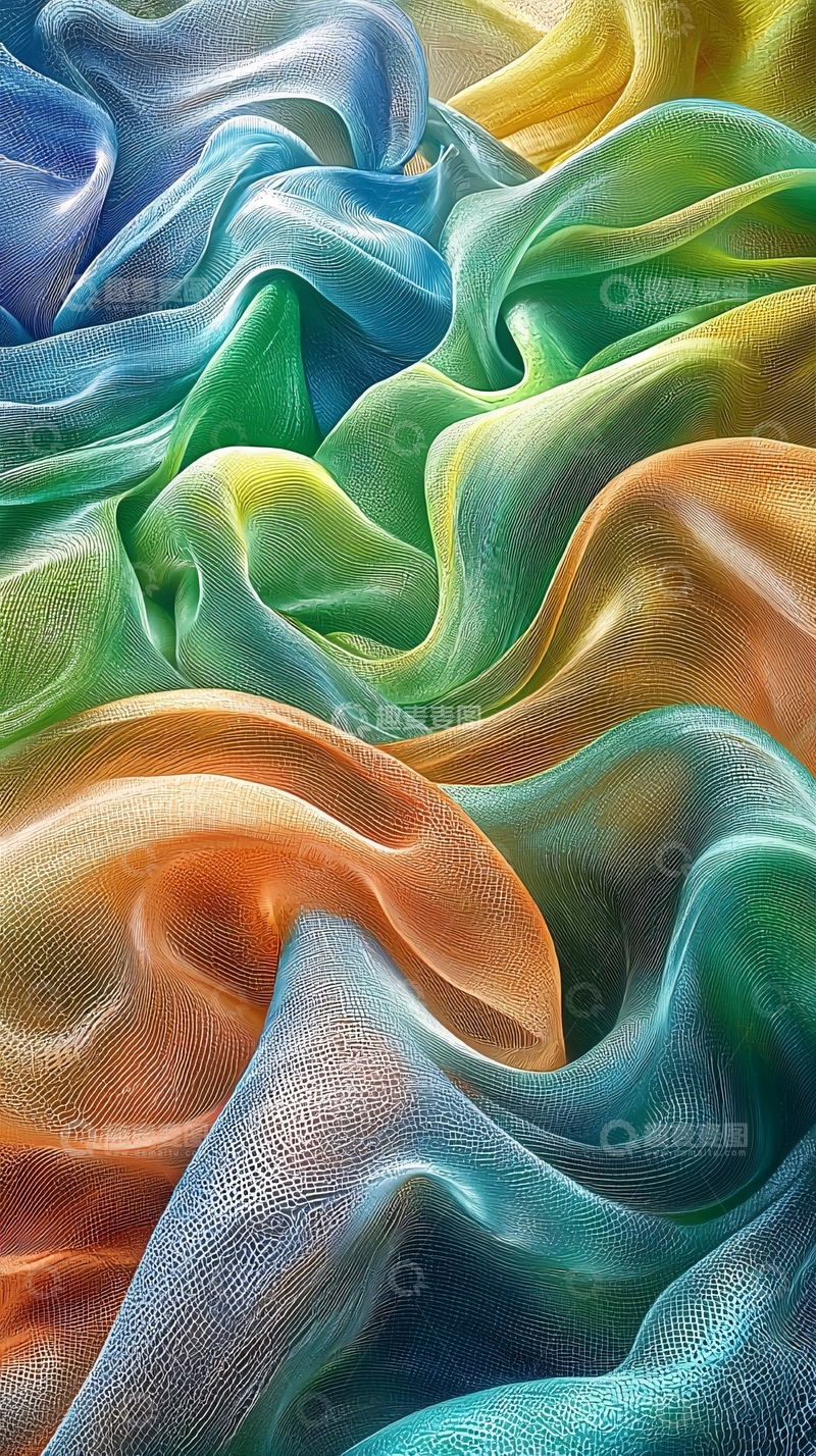 高清大图下载【趣麦麦图】彩虹色丝绸布料