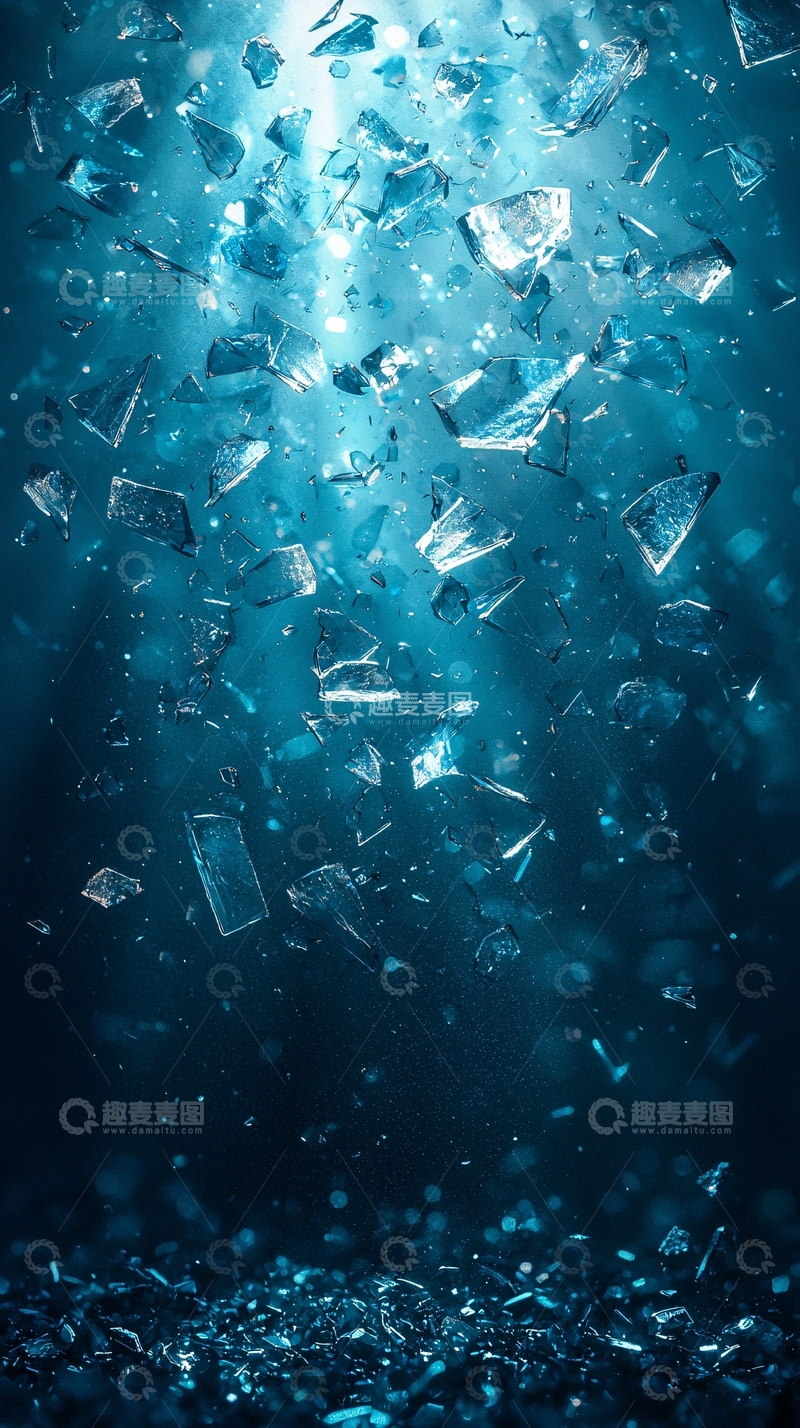 高清大图下载【趣麦麦图】深海蓝光碎裂玻璃