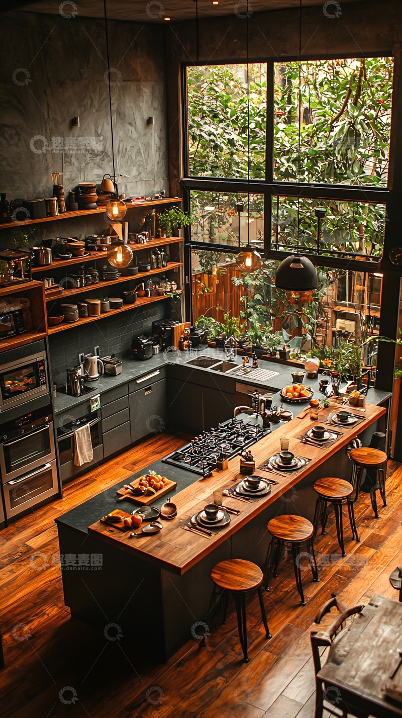 高清大图下载【趣麦麦图】工业风厨房设计1