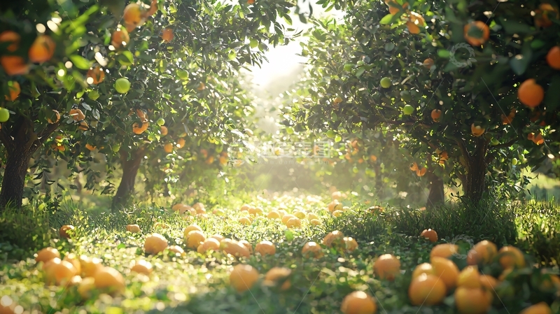 高清大图下载【趣麦麦图】阳光洒落的橘子园