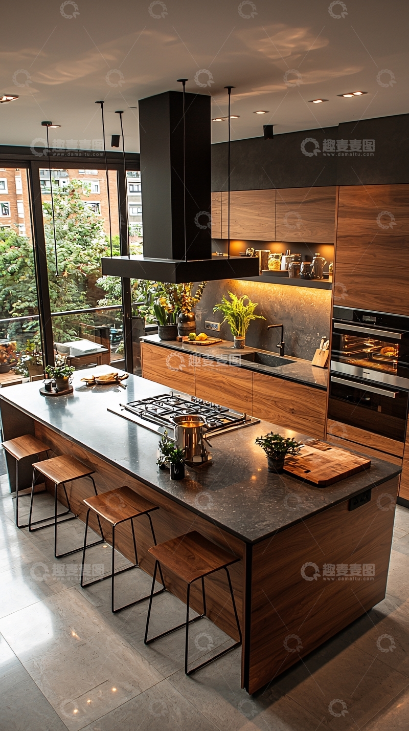 高清大图下载【趣麦麦图】现代简约木质开放式厨房