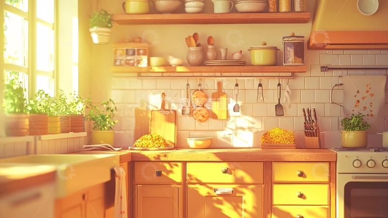 高清大图下载【趣麦麦图】阳光洒满的温馨厨房