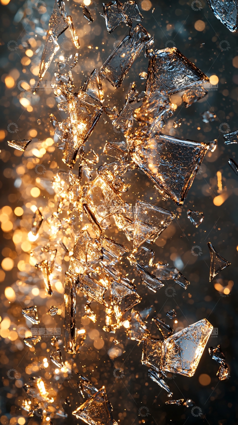 高清大图下载【趣麦麦图】破碎玻璃飞溅金色光点