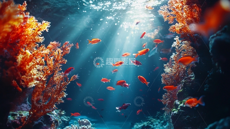 高清大图下载【趣麦麦图】阳光透过海水照射珊瑚礁