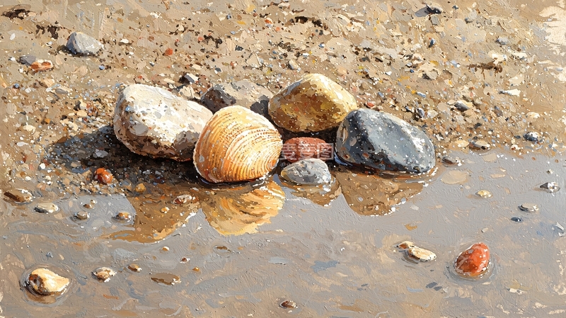 高清大图下载【趣麦麦图】水坑中的彩色鹅卵石