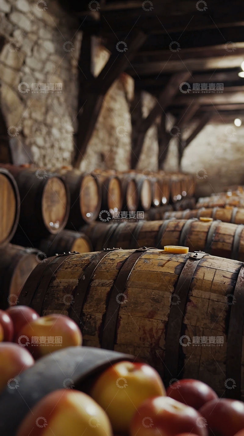 高清大图下载【趣麦麦图】酒窖苹果酒桶