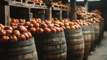 木桶里装满红苹果