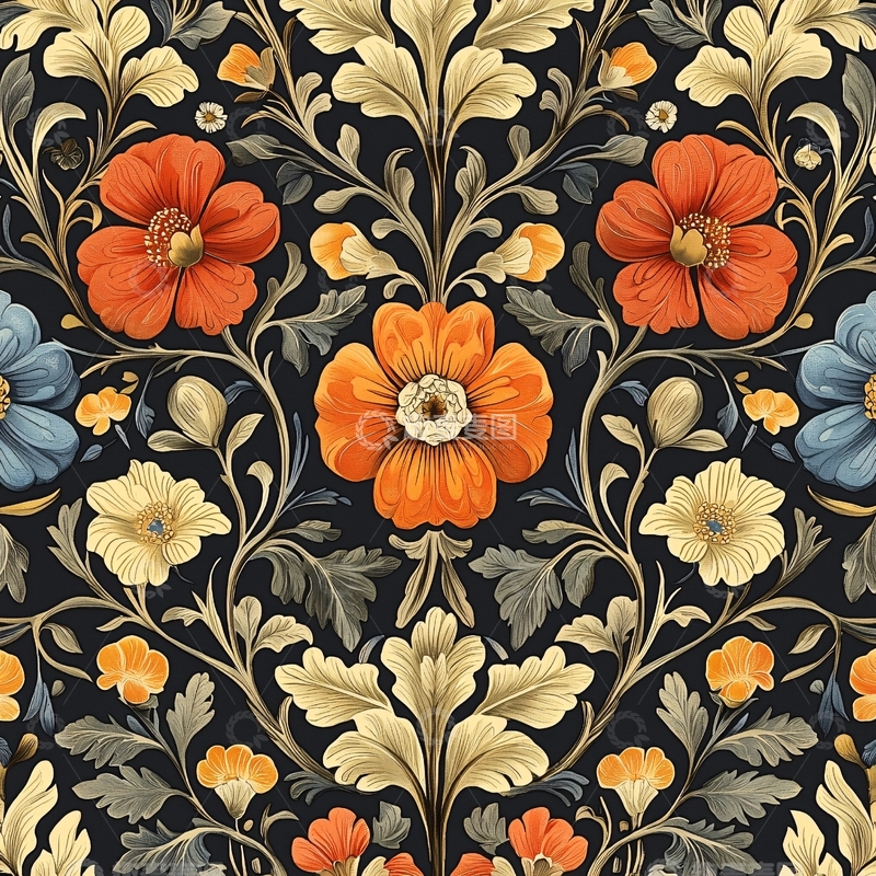 高清大图下载【趣麦麦图】暗黑系复古花卉图案
