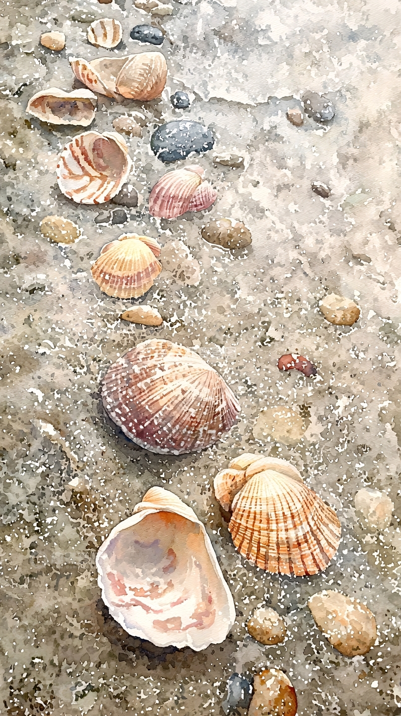 高清大图下载【趣麦麦图】海滩上的贝壳和卵石