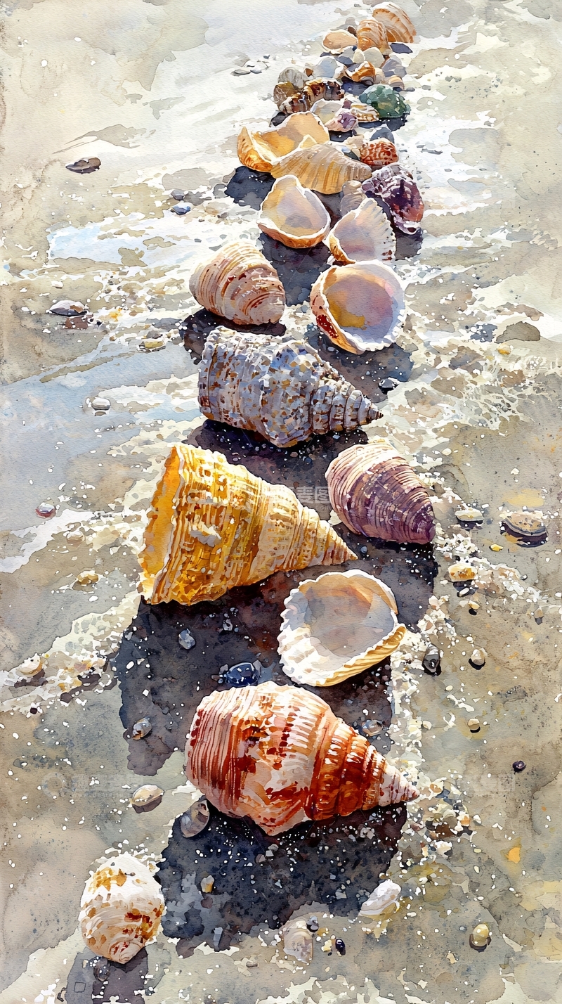 高清大图下载【趣麦麦图】海滩上的贝壳排列
