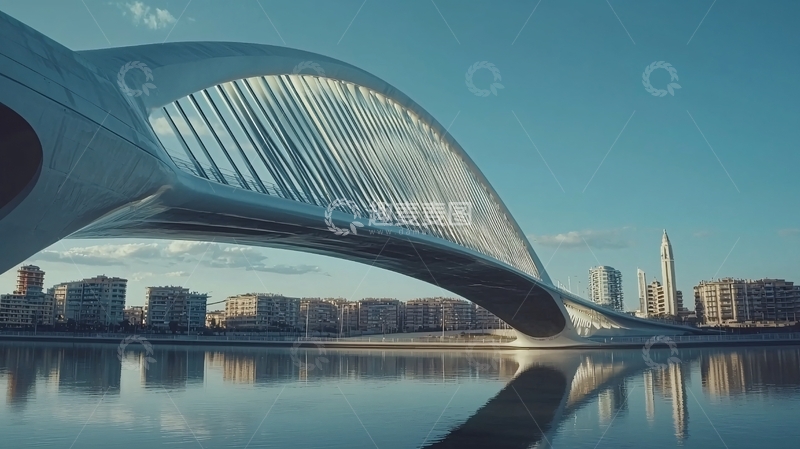 高清大图下载【趣麦麦图】现代化大桥倒影城市景观