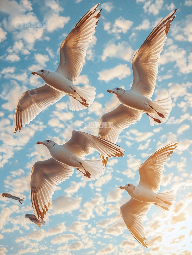 高清大图下载【趣麦麦图】-翱翔天空的海鸥群