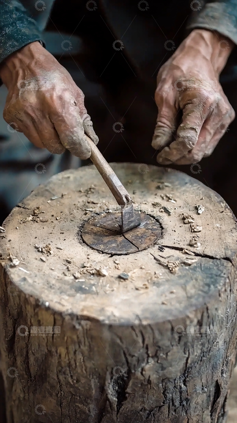 高清大图下载【趣麦麦图】老工匠手工雕刻木头