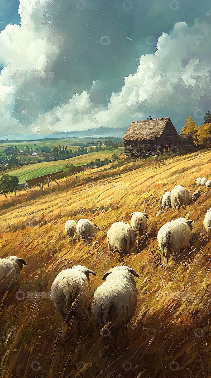 高清大图下载【趣麦麦图】田园风光下的羊群
