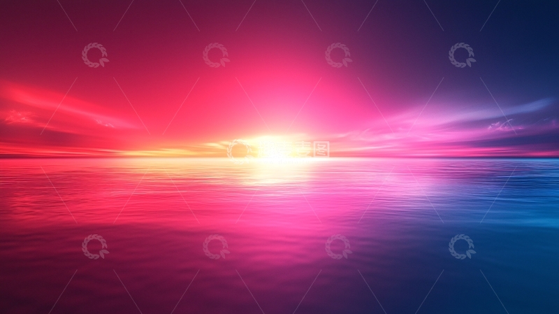 高清大图下载【趣麦麦图】红蓝渐变海面日出