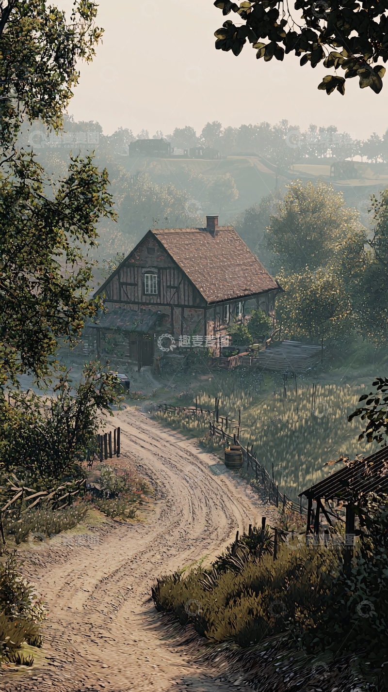 高清大图下载【趣麦麦图】乡间小路旁的古老小屋