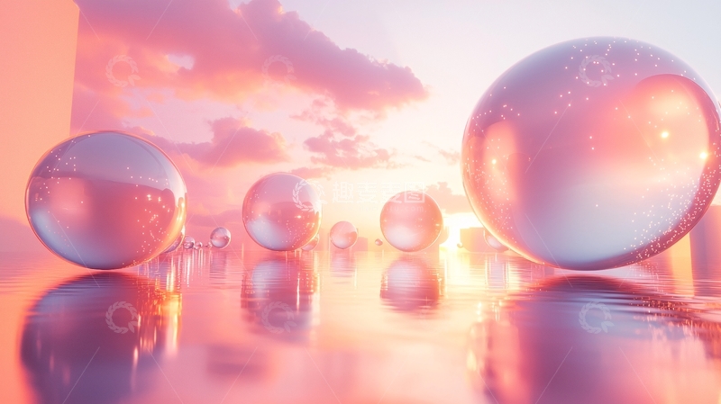 高清大图下载【趣麦麦图】粉色天空下的透明玻璃球